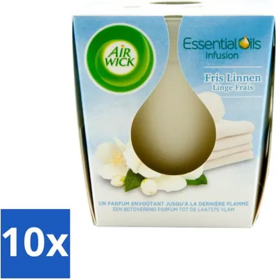 Produktbild von Air Wick – Duftkerze – Frische Wäsche mit ätherischen Ölen – 105 g - Vorteilspack - 10 Stücke