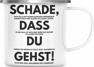 Produktbild von Trendation - Schade Dass Du Gehst Jobwechsel Emaille Tasse Geschenk Kollegin Kollege Lustig Abschiedsgeschenk Sprüche Abschied Neuer Job Emaille Emaille Tasse (Silber)