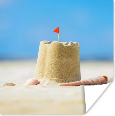 Produktbild von MuchoWow® Poster Sandburg - Strand - Muscheln - Sommer 50x50 cm - Wohnzimmerdekoration