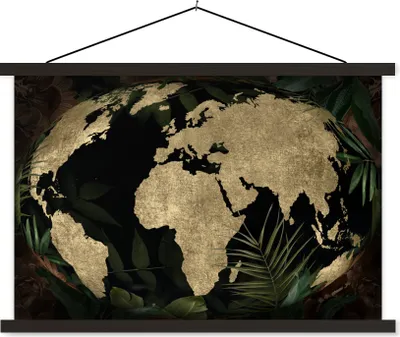 Produktbild von MuchoWow® Textilposter Weltkarte - Pflanzen - Vintage 90x60 cm mit schwarzem Rahmen - Aufhängungssatz