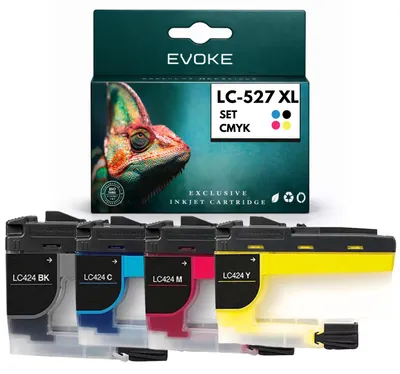 Produktbild von Evoke kompatible Tinte für Brother LC-527XL LC527XL LC-527 LC527 4x CMYK:Schwarz,Cyan,Magenta,Gelb 100 ml MFC-J4350DW J4550DW