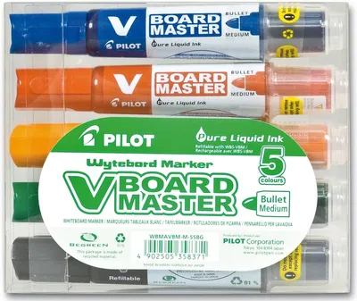 Produktbild von Boardmarker V-Boardmaster Begreen Set 5 Farben + Tafelwischer Packung mit 10 Stück