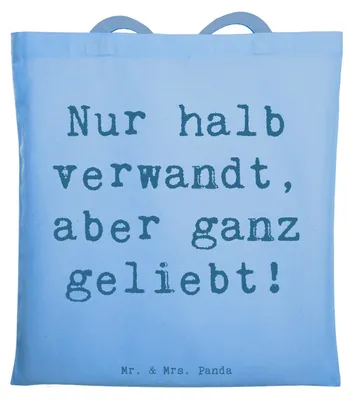 Produktbild von Mr. & Mrs. Panda Schultasche Spruch Halbbruder Liebe - Sky Blue - Geschenk, Geschwister, Tote Bag, Shopping Tasche, handgemacht, einzigartige Designs, Familienmitglieder