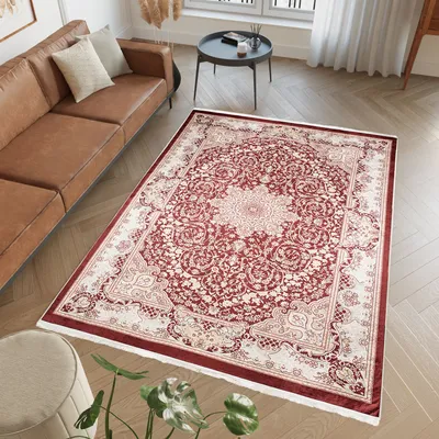 Obrázok produktu pre Koberec strapce obývacia izba spálňa krátky vlas moderný dizajn ÖKOTEX červená hnedá béžová 120 x 170 cm