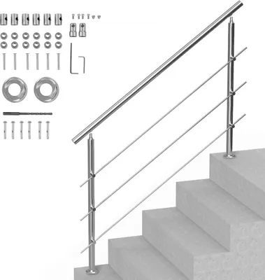 Image de Rampe d'escalier en inox avec main courante - 3 barreaux - 1500x104x1060mm - Haute qualité pour l'intérieur et l'extérieur