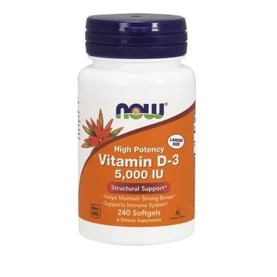 Produktbild von Vitamin D3, NOW Foods, schnelle Absorption, stärkt das Immun- und Knochensystem, 125mcg / 5.000 IU / Portion, 240 Kapseln