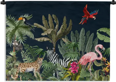 Produktbild von MuchoWow® Wandteppich Wandbehang Dschungel - Pflanzen - Tiere 150x112.50 cm Tapisserie Dekoration Wandtuch - Wanddecke - Wandteppiche