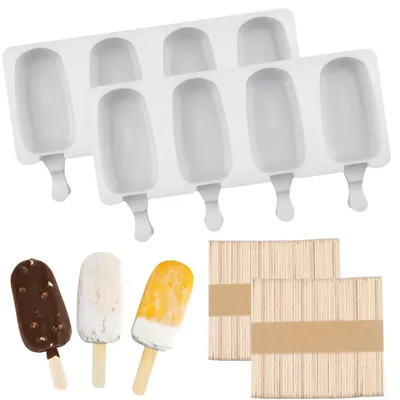 Silikon-Eisformen 2 St. + 100 Holzstäbchen, BPA-frei