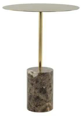 Produktbild von Padiro Beistelltisch rund Ø 40 x 54 cm - Braun - modern, Art-déco-Glamour-Look - Marmorfuß - Glastischplatte - Edelstahlgestell