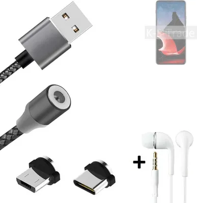 Produktbild von K-S-Trade® Hochwertiges Magnet-Lade-kabel Sync-Kabel Daten-Kabel + Kopfhörer kompatibel mit Motorola ThinkPhone mit USB-Typ-C-Anschluss und
