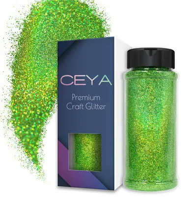 Image de Paillettes holographiques ultra-fines, 3,5 oz / 100 g, paillettes vertes laser, taille 0,2