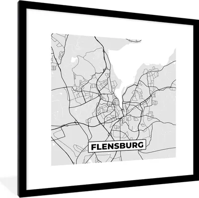 Produktbild von MuchoWow® Gerahmtes Poster Karte - Deutschland - Flensburg - Karte - Stadtplan 40x40 cm - Poster mit Schwarzem Bilderrahmen Wandposter Rahmen Foto Bilder - Poster - Plakat im Rahmen