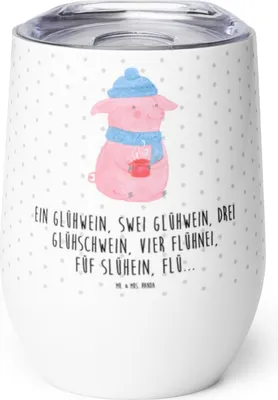 Produktbild von Mr. & Mrs. Panda thermosbecher Schweinchen Glühwein - Weiß - Geschenk, Thermobecher, Thermo Becher, Weihnachten, kaffee tasse, Spruch, Betrunken, Weihnachtsmarkt