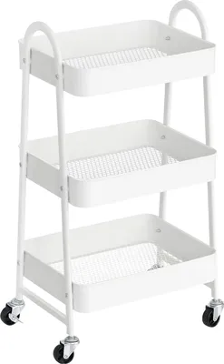 Produktbild von Weißer Stahlwagen mit 3 Ablagen und 4 Rädern, 41x31x79cm