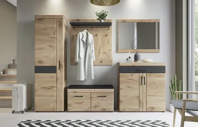 Produktbild von Garderoben-Set >Grano< (5-teilig) Viking Eiche Nachbildung - 248x195x38 (BxHxT)