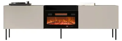 Produktbild von MIRJAN24 TV-Lowboard Kanton mit Kamin, TV-Schrank mit zwei Klappe, Realistische LED-Flamme (Farbe: Cashmere / Cashmere + Schwarz)