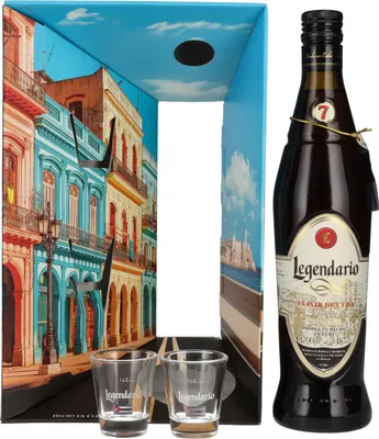 Produktbild von Legendario Elixir de Cuba 34% Vol. 0,7l in Geschenkbox mit 2 Gläsern