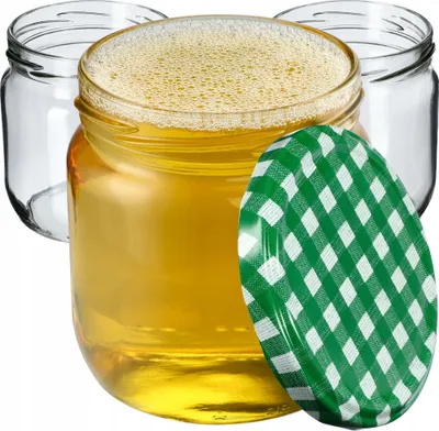 Produktbild von KADAX Einmachgläser mit Deckel "Salla", Marmeladengläser, Einweckgläser, 425 ml, Grün kariert, 6 Stück