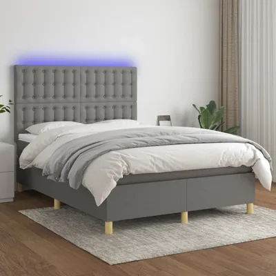 Produktbild von The Living Store Boxspringbett mit Matratze & LED Dunkelgrau 140x190 cm Stoff