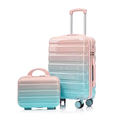 Image de LVHOM Set de valises rigides 2 pièces en ABS, 14"-20", avec roulettes 360°, set de valises de voyage, set trolley imperméable, rose