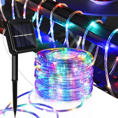 Produktbild von Ikodm Solar LED Lichterkette ,Außen Garten Balkon Terrasse, mit Solarpanel und Erdspieß 10m Bunt