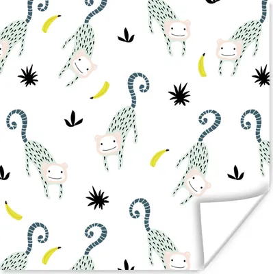 Produktbild von MuchoWow® Poster Dschungel - Affe - Banane 50x50 cm - Wohnzimmerdekoration