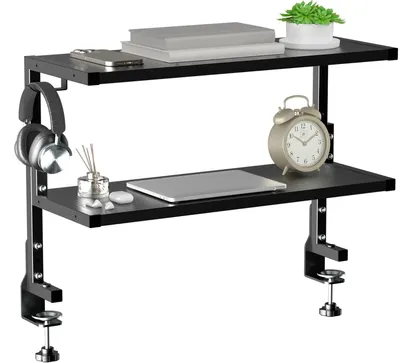 Schreibtisch-Organizer, 61 cm, 2 Ebenen, Schwarz, Klemmbefestigung