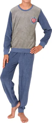 Produktbild von Normann Jungen Frottee Pyjama Schlafanzug mit Bündchen und Stickerei ; grau , 158