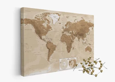 Produktbild von framed concept Weltkarte mit Pinnnadeln Handgefertigte Wanddekoration mit 50 goldenen Pins Einzigartige Geschenkidee