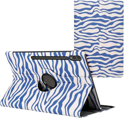 Image de imoshion Bibliothèque design à 360° pour Samsung Galaxy Tab S10 Ultra / Tab S9 Ultra - Rayures blanches et bleues