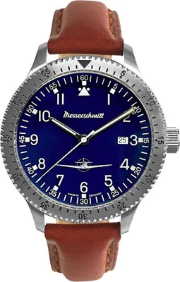 Messerschmitt ME-108DR-L Herren-Fliegeruhr Leder Braun/Blau 1