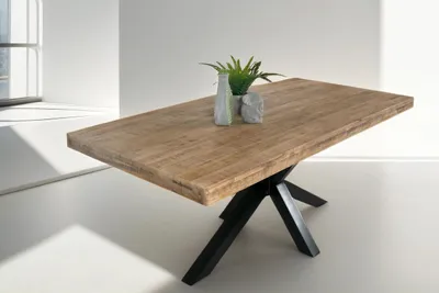 Produktbild von Esstisch 120 x 80 cm Rio, Esszimmertisch naturfarben, Mangoholz massiv, Spider-Gestell aus Metall schwarz, gerade Kanten