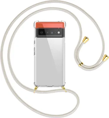 Produktbild von Handykette Backcover-Schutzhülle mit Band (Metall goldfarben) für Google Pixel 6 Pro - broken white
