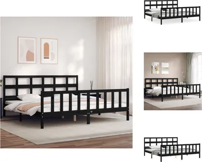 Produktbild von vidaXL Massivholzbett mit Kopfteil Schwarz 200x200 cm -  Betten & Bettgestelle