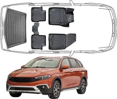 Produktbild von 3D Fußmatten & Untere Kofferraumwanne Auto Set Kompatibel mit Fiat Tipo Kombi (Typ 356) 2015 - 2023