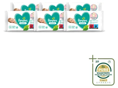Produktbild von 6 x Pampers Sensitive Babytücher - 52 Stück - Vorratspackung - 6 Stücke