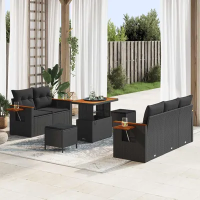 Image de vidaXL Ensemble de canapé de jardin avec coussins 10 pcs noir poly rotin