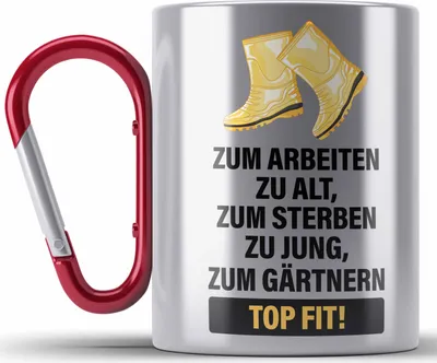 Produktbild von Trendation - Gärtner Edelstahl Tasse Karabiner mit Spruch Garten Hobbygärtner Gärtner Geschenk Lustig Gärtnerin Geschenkidee (Rot)
