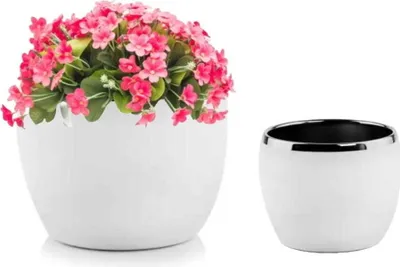 Image de Cache-pot de fleurs blanc et argent 20x20cm boule ronde