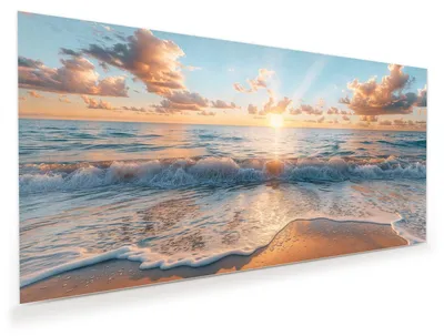 Produktbild von Glasbild 120x60cm in XXL für Wohnzimmer, Schlafzimmer Motiv Strand Sonnenuntergang