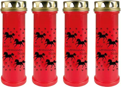 Image de Bougie funéraire - Pack de 4 - Rouge 100h ( couvercle or ) - Chevaux