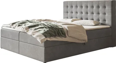 Produktbild von Boxspringbett RIO mit 2 Bettkästen, Polsterbett Maße: 180x200, Farbe: Grau, Velourstoff, Doppelbett mit Bonell-Matratze