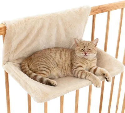 Image de Coussin chauffant pour chat, en peluche douce, compatible avec la plupart des radiateurs, couleur beige