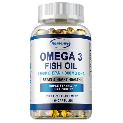 Image de Omega 3 Fish Oil 6330mg (120 capsules) Complément alimentaire, cerveau, mémoire, concentration, cœur, circulation sanguine, santé cardiaque, os, articulations
