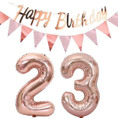 Zdjęcie produktu dla Balony na 23. urodziny, dekoracje w kolorze różowego złota, z girlandą i wiankiem, balon w kształcie cyfry "40"