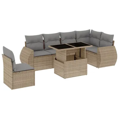 Produktbild von 7-tlg. Garten-Sofagarnitur mit Kissen Beige Poly Rattan