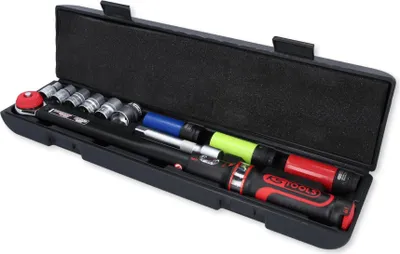 A tool kit in a black case.