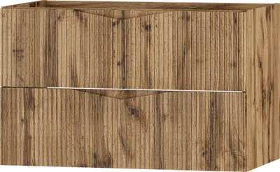 Produktbild von Badezimmer Waschbeckenschrank mit 80 cm Breite in Eiche mit gerillter Front, 2 Schubladen - CALURI-140