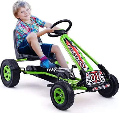 Produktbild von Kinder Go Kart Tretfahrzeug, Tretauto mit Bremsen, Kinderfahrzeug Pedalfahrzeug mit Verstellbarem Sitz (Grün)