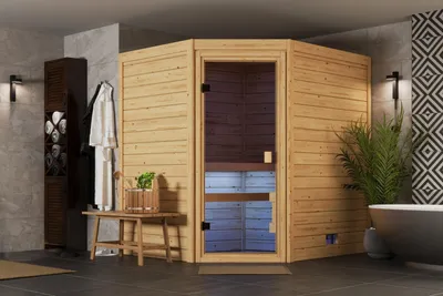 Produktbild von Karibu Sauna Innensauna Heimsauna Massivholzsauna INA 196x170 cm Eckeinstieg ohne Zubehör